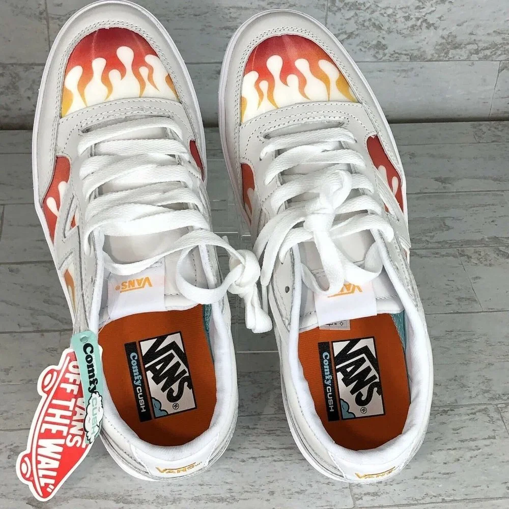 VANS Lowland Cc True White Flame Sneakers Skate‎ Shoes Mens Size 9.5- Women's 11